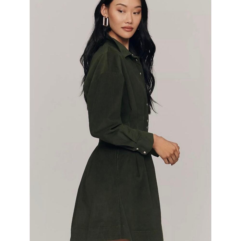 The Tobie Long-Sleeve Corduroy Mini Shirt Dress by Exquise - Picture 2 of 7